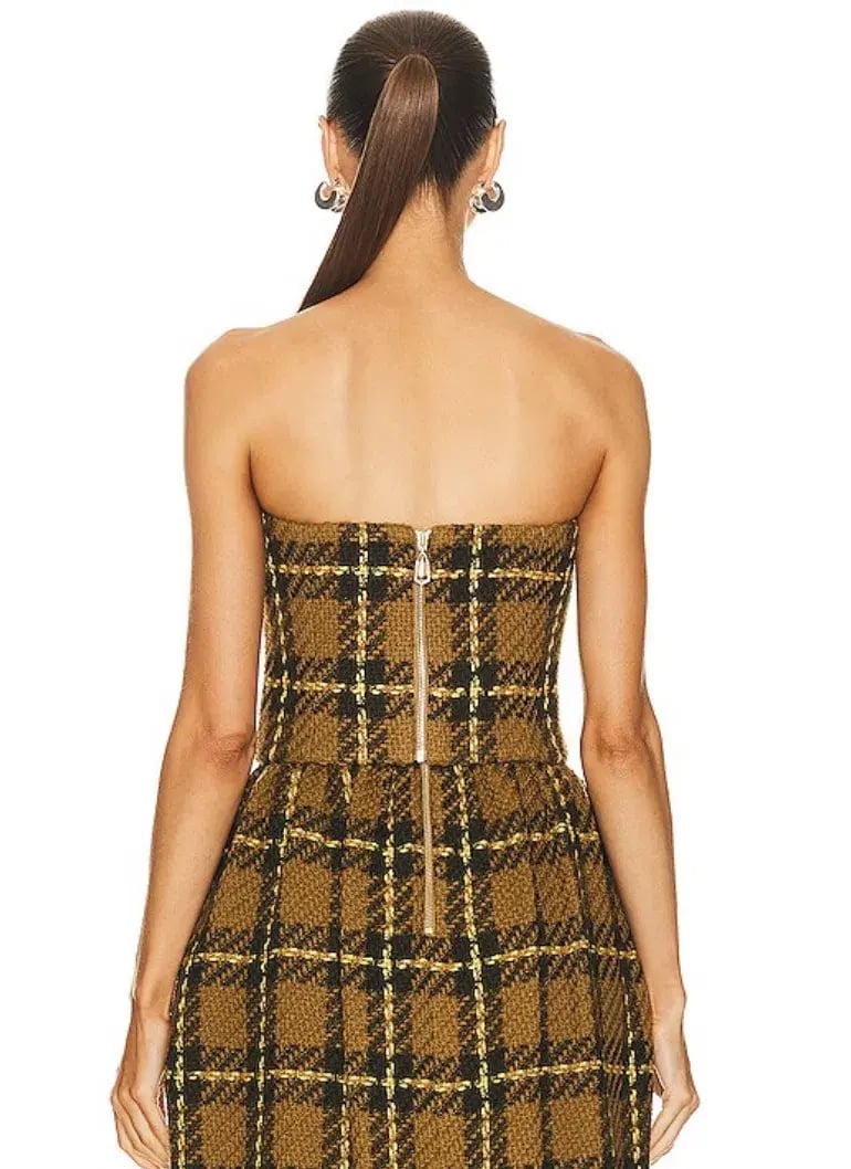 Zimmermann Luminosity Check Bodice and Tulip Skirt Set Olive Check Size 0 / AU 8 photo 3