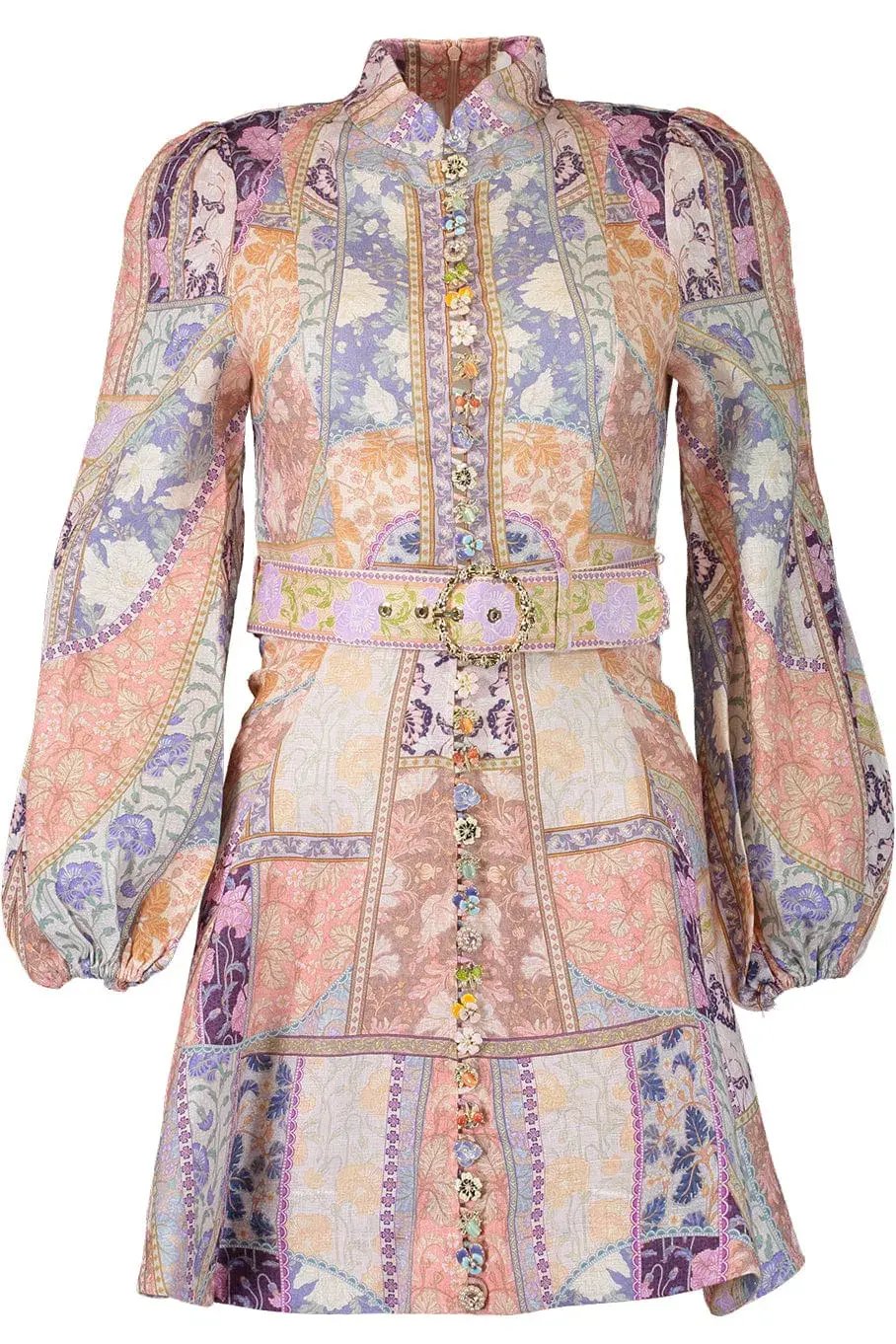 Zimmermann Kaleidoscope Buttoned Mini Dress Multi Swirl Floral Size 1 / Au 10 photo 8
