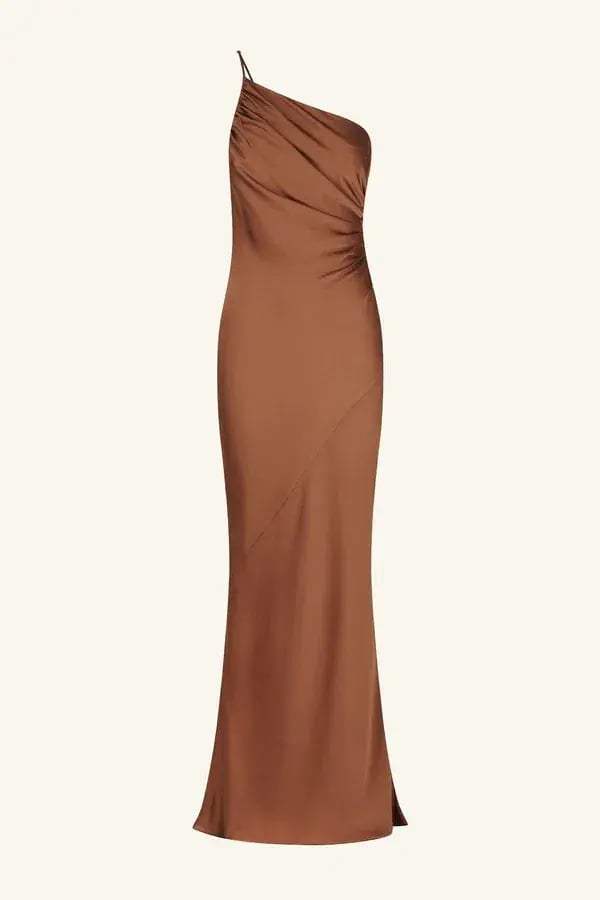 Shona Joy Luxe Asymmetrical Gathered Maxi Dress in Mocha Size 8 photo 4
