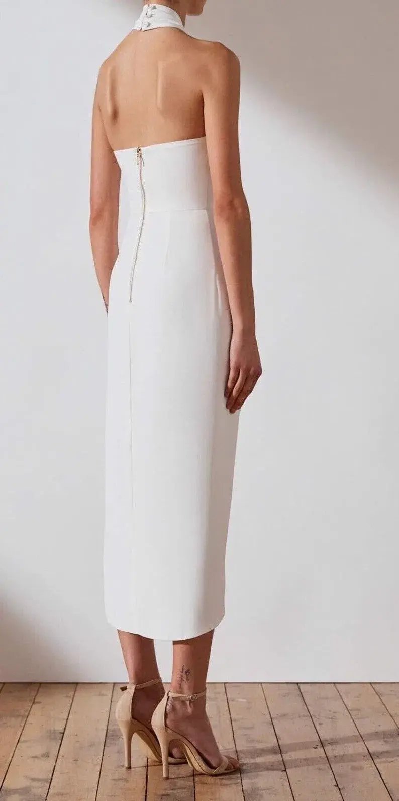 Shona Joy Knot Draped Midi Dress Ivory Size 10 photo 3