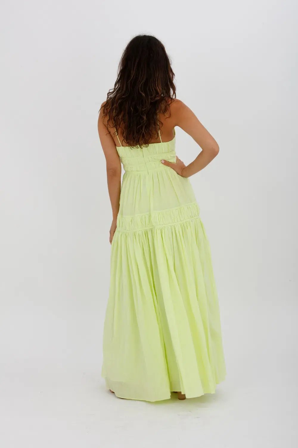 Aje Grace Tiered Midi Dress Pastel Yellow Green Size 10 photo 7