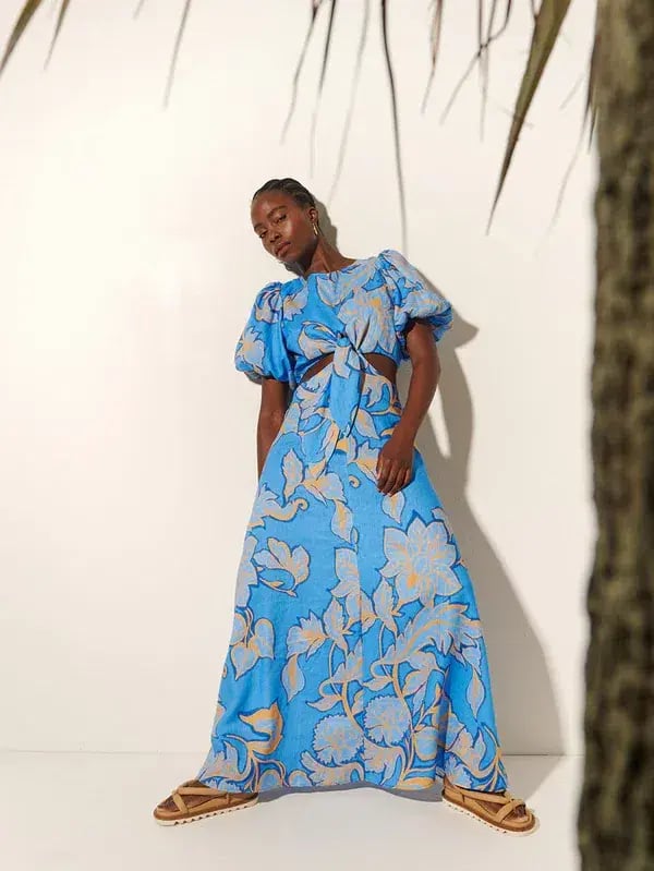 Kivari Taniana Cut Out Maxi Dress Blue Floral Size 12 photo 3