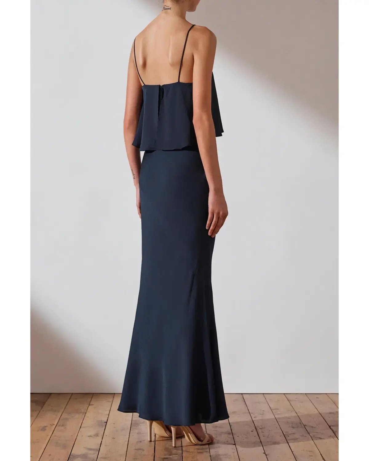 Shona Joy Bias Frill Slip Maxi Dress Navy Size 8 photo 3
