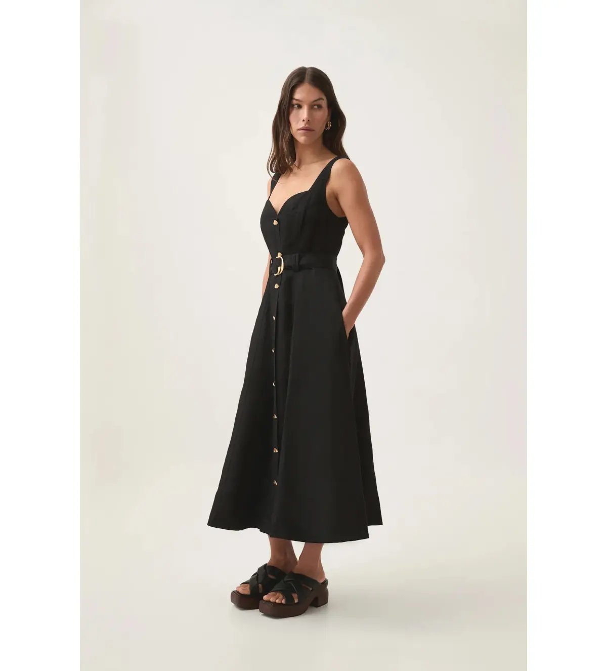 Aje Clay Belted Midi Dress in Black Size AU 8 photo 2