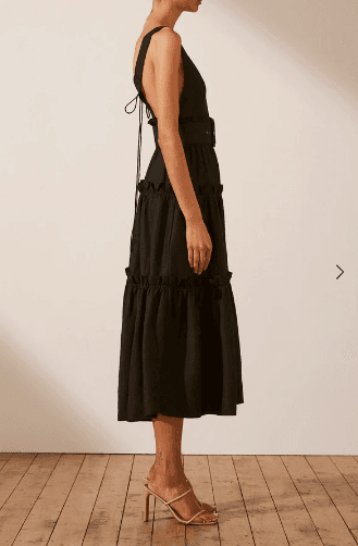 NICOLETTE LINEN TIERED MIDI DRESS - BLACK photo 5