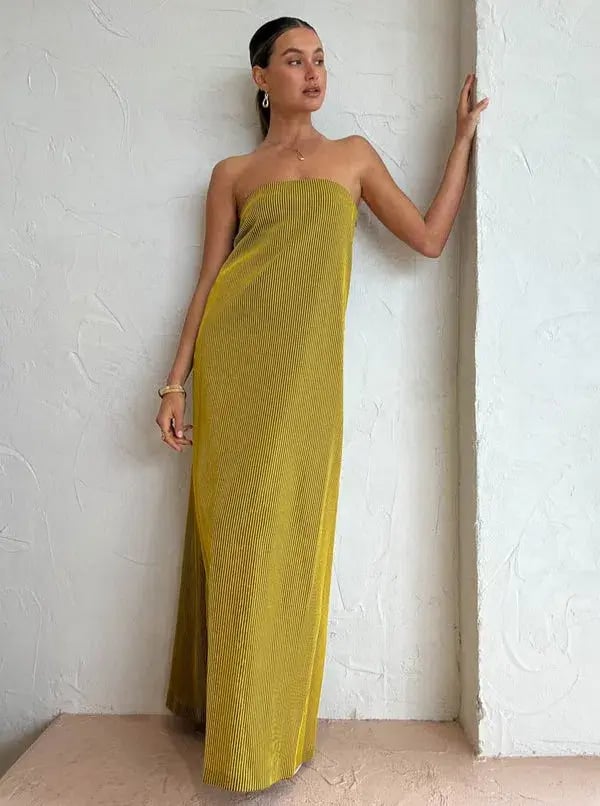 Camilla And Marc Izaro Maxi Dress Strapless In Yellow/Brown Size AU 6 photo 2