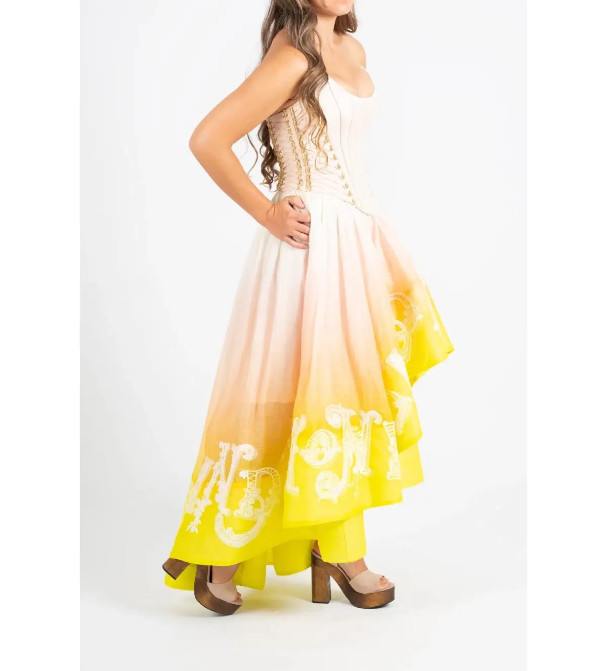 Zimmermann Wonderland Lace Up Midi Dress Sunset Ombre Size 2 AU 12 photo 3