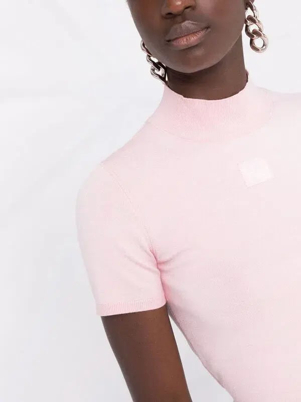 Alexander Wang logo print mock neck T-Shirt  Pink Size 8 photo 2