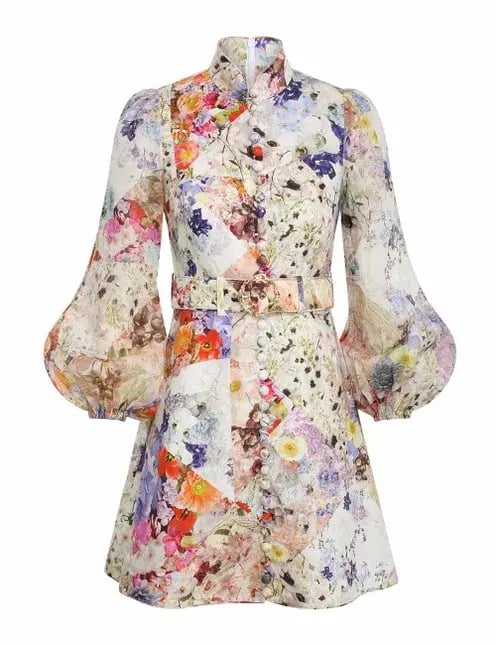 Zimmermann Prima Belted Mini Dress Patchwork Floral Print Size 0P/Au 6 photo 5