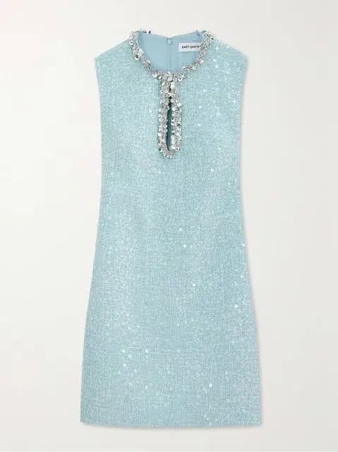 Self-portrait Cutout Embellished Sequined Bouclé Mini Dress Blue Size 10 photo 3
