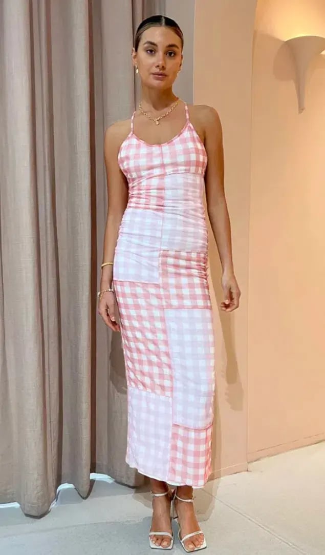 Ambra Maddalena Ella Cross Back Maxi Dress In Checkered Patchwork Size 8 photo 4