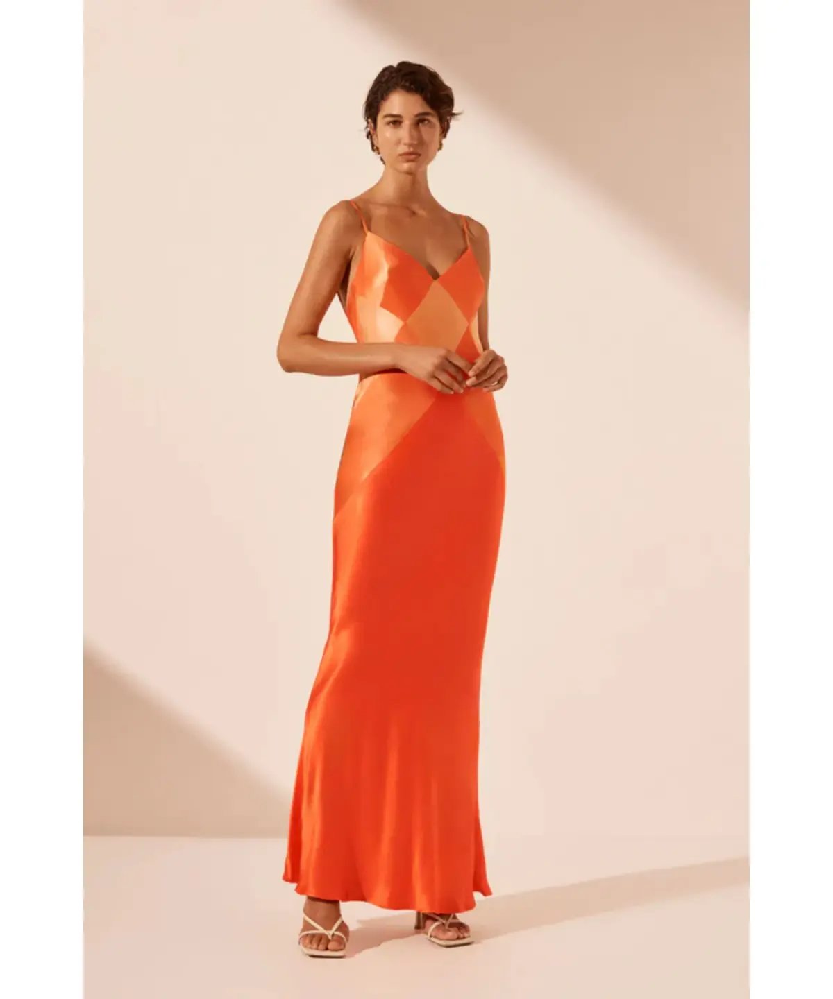 Shona Joy Mia Contrast Spliced Maxi Dress Red Orange/Hibiscus Size AU 10 photo 2