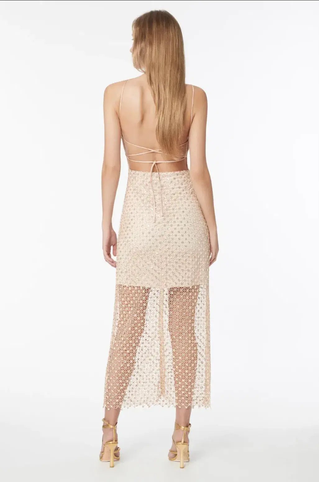 Manning Cartell Crochet Sequin Slip Dress in Buff Nude Size 12 photo 2