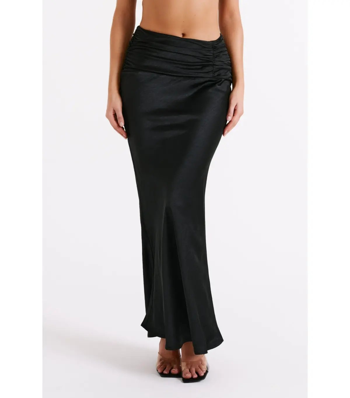 Meshki Khalani Ruched Strapless Satin Top and Skirt Set Black Size AU 8 photo 3