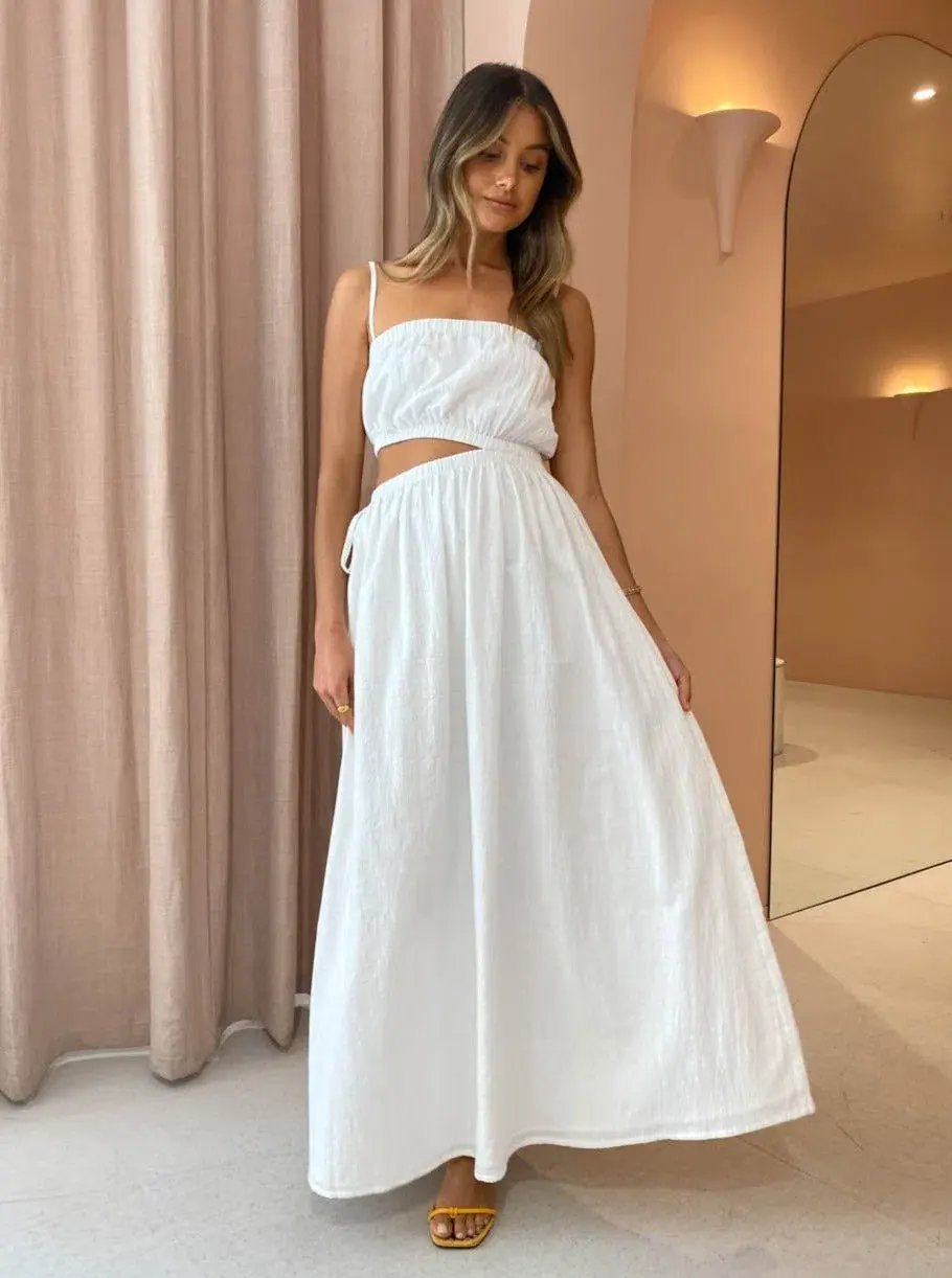By Nicola Carnivale Elastic Waist Maxi Dress in White Size 10 / M photo 2