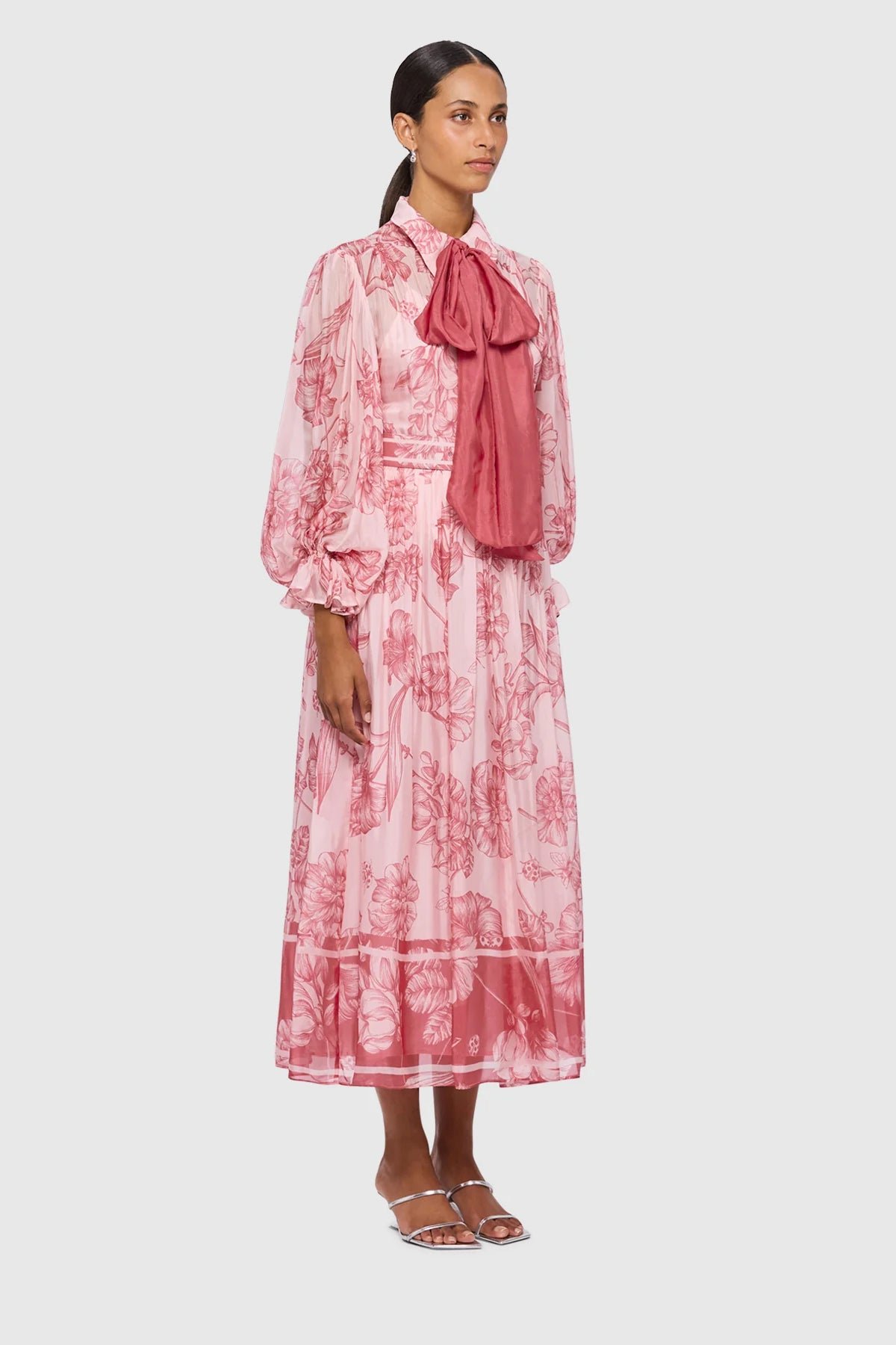 LEO LIN CASSIE TIE NECK MIDI DRESS - PLUM BLOSSOM photo 3
