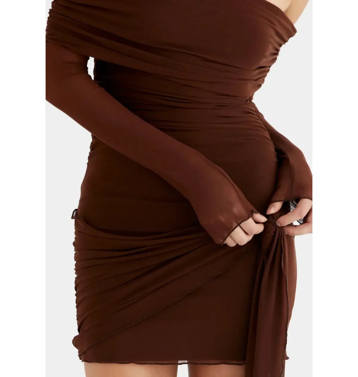 BENNI Yasmin Off Shoulder Mini Dress in Cacao Size S / AU 8 photo 3
