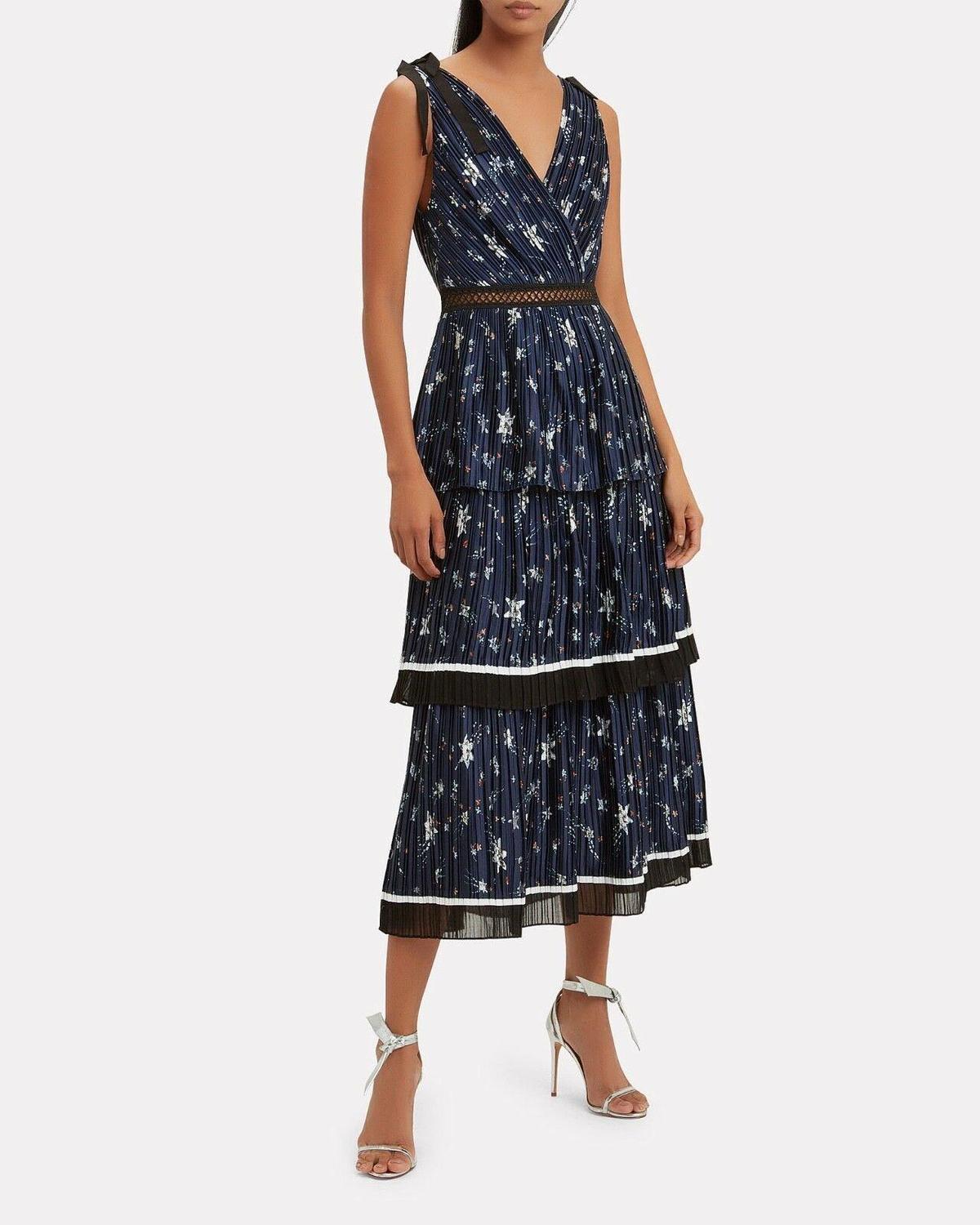 Self Portrait Star Satin Printed Midi Dress photo 6
