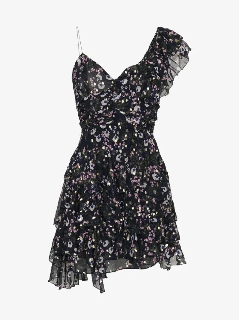 Isabel Marant Manda Metallic Fil Coupé Silk Blend Mini Dress Floral Print Size 8 photo 4