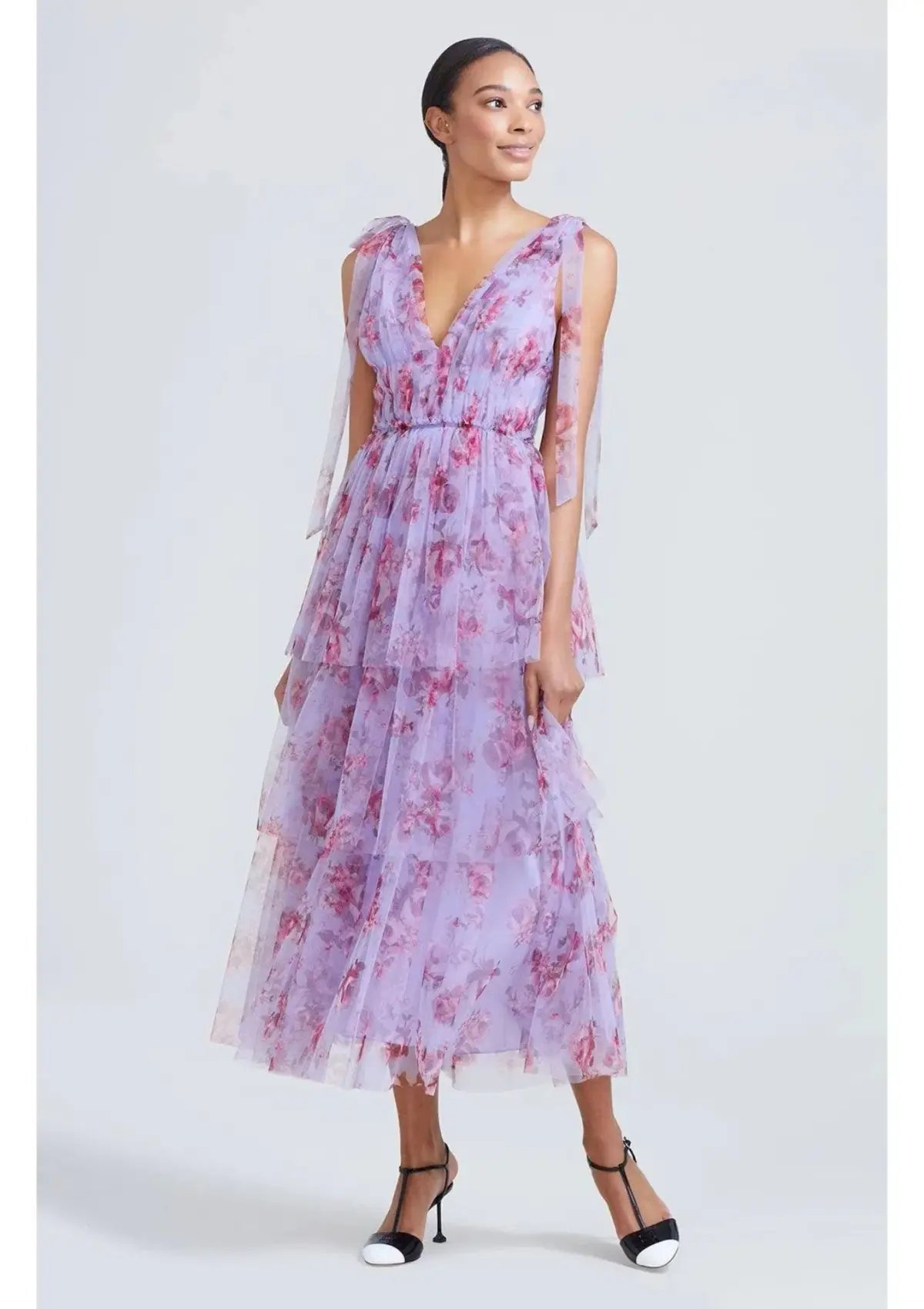 Lela Rose Floral Tiered Tulle Dress Purple Size AU 14 photo 3