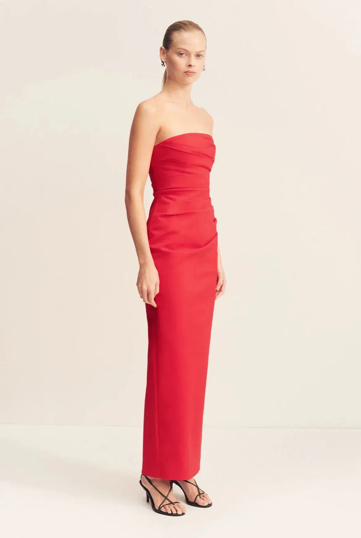 Shona Joy Lani Strapless Draped Maxi Dress Red Size 10 photo 2