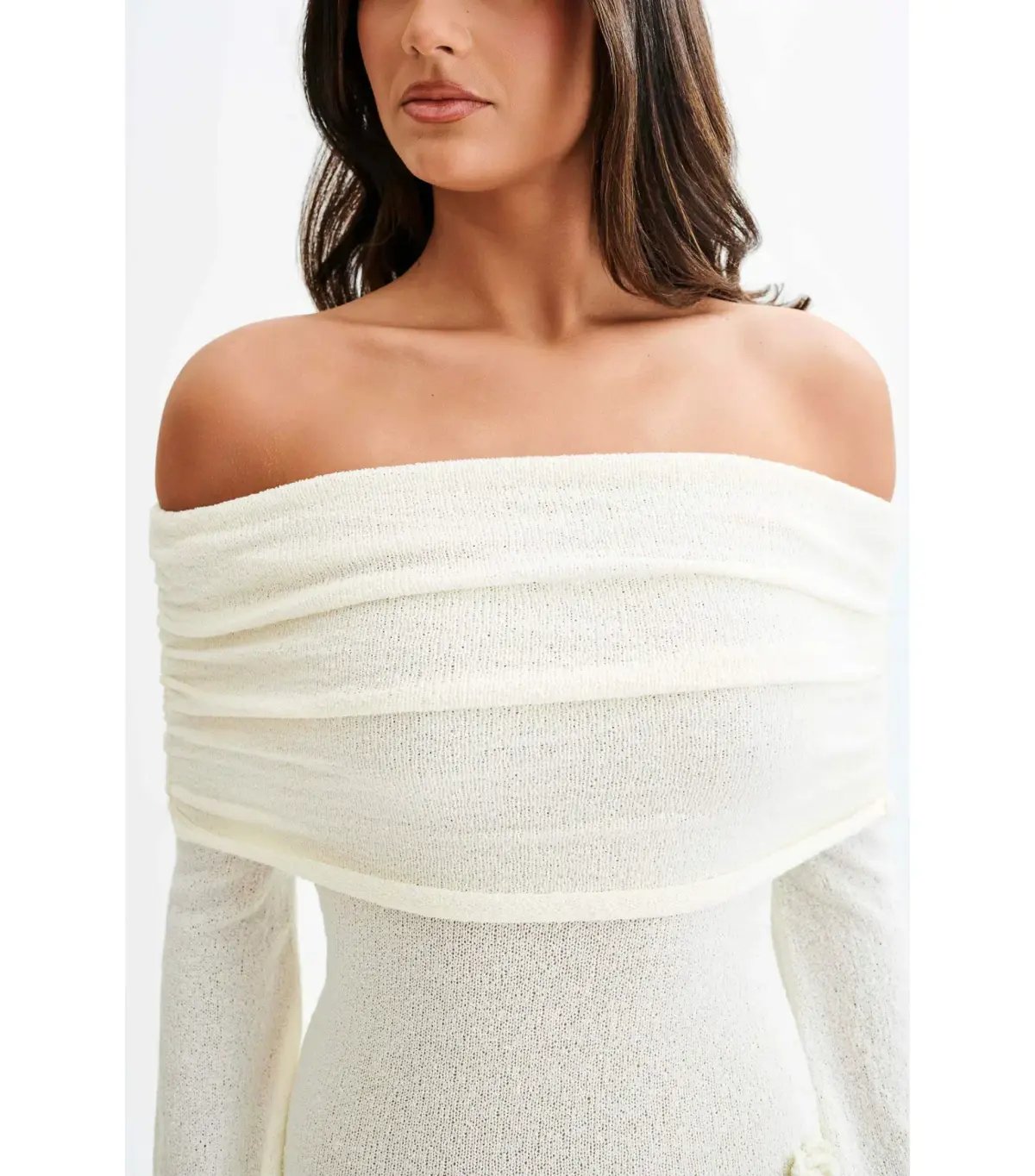 Meshki Kiki Off Shoulder Knit Rose Maxi Dress Ivory Size AU 14 photo 3