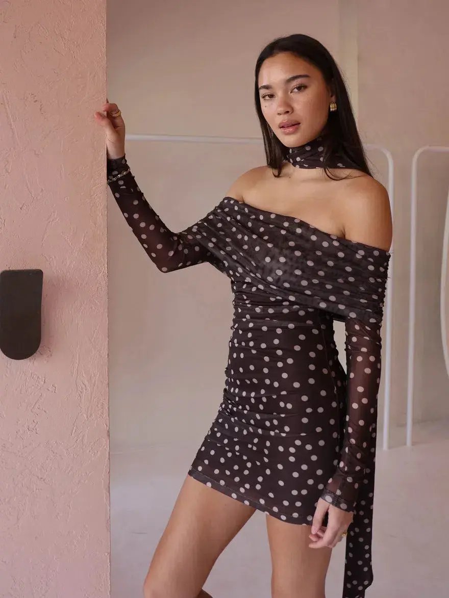 By Nicola By Nicola Boston Mini Dress Chocolate Polka Size 8 photo 2
