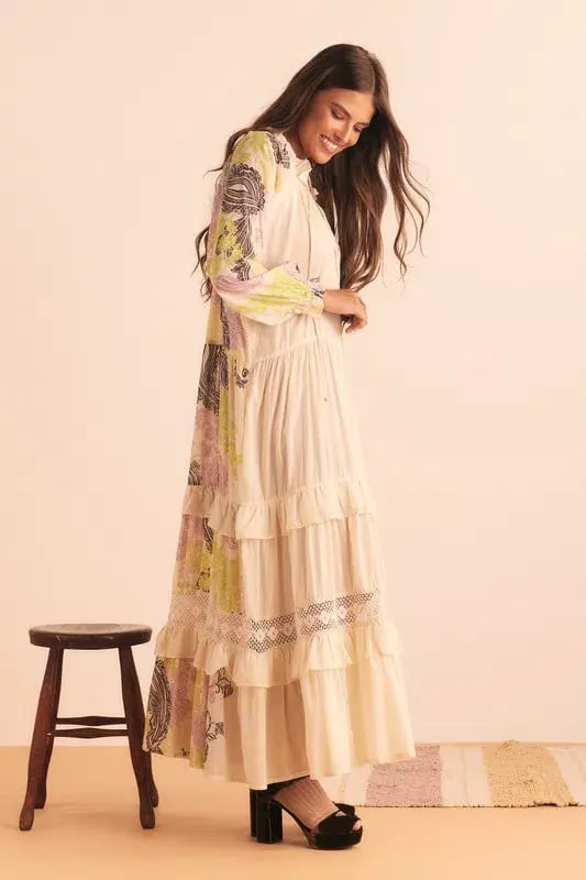 Bohemian Traders Castello Ruffle Maxi Dress Cream Size 12 photo 4