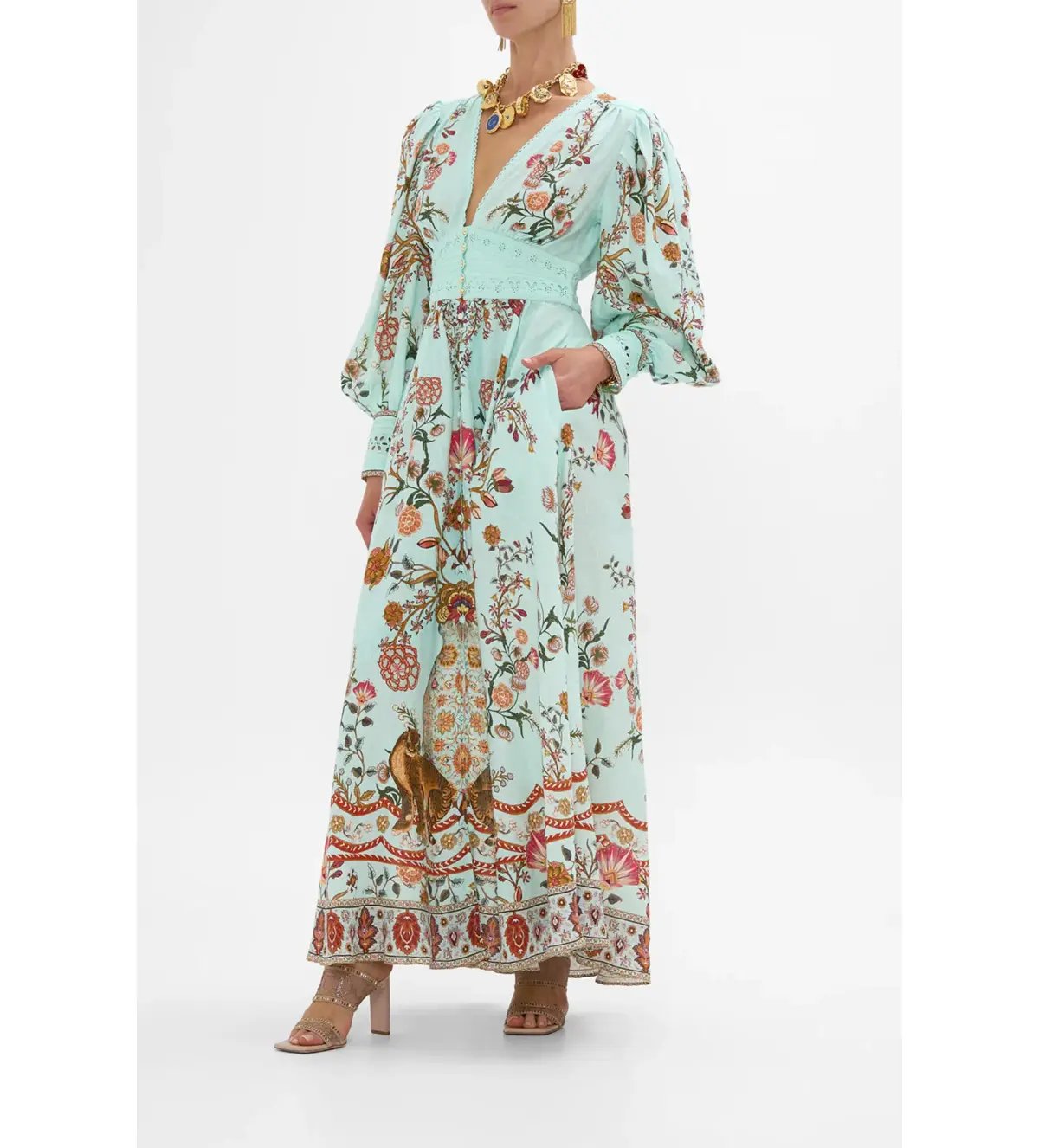 Camilla Shaped Waistband Dress in Floral Green Size AU 10 photo 2