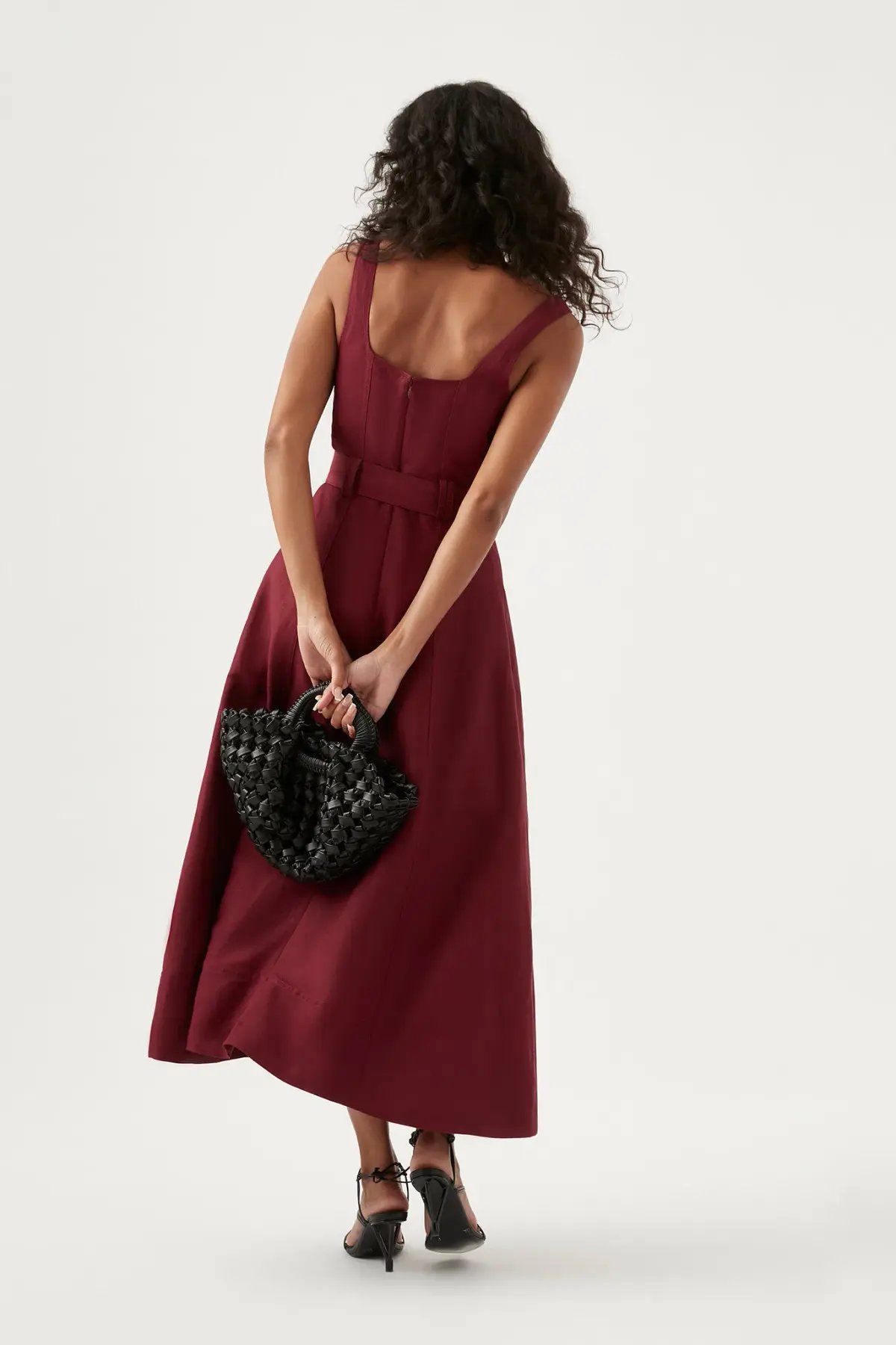 Aje Clay Belted Midi Dress Burgundy Size M /AU 10 photo 3