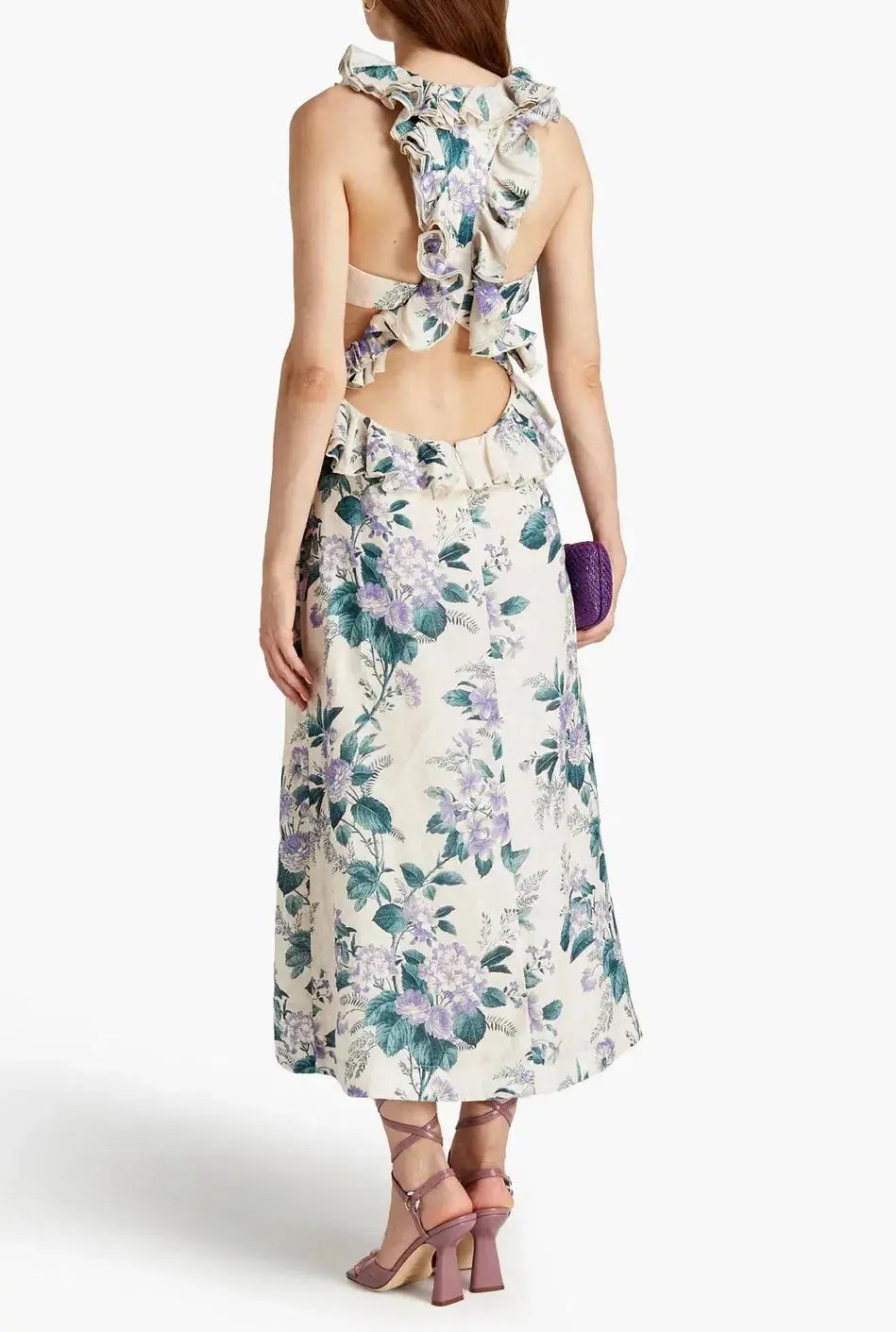 Zimmermann Cassia Ruffle Midi Dress in Hydrangea Floral Print Size 1/Au 10 photo 4