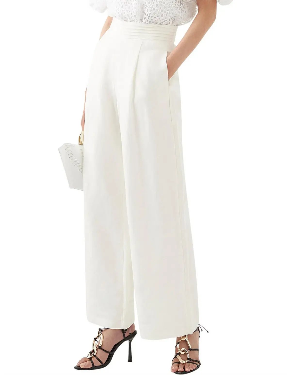 Aje Tate Linen Bland Wide Leg Pant white size 10 photo 3