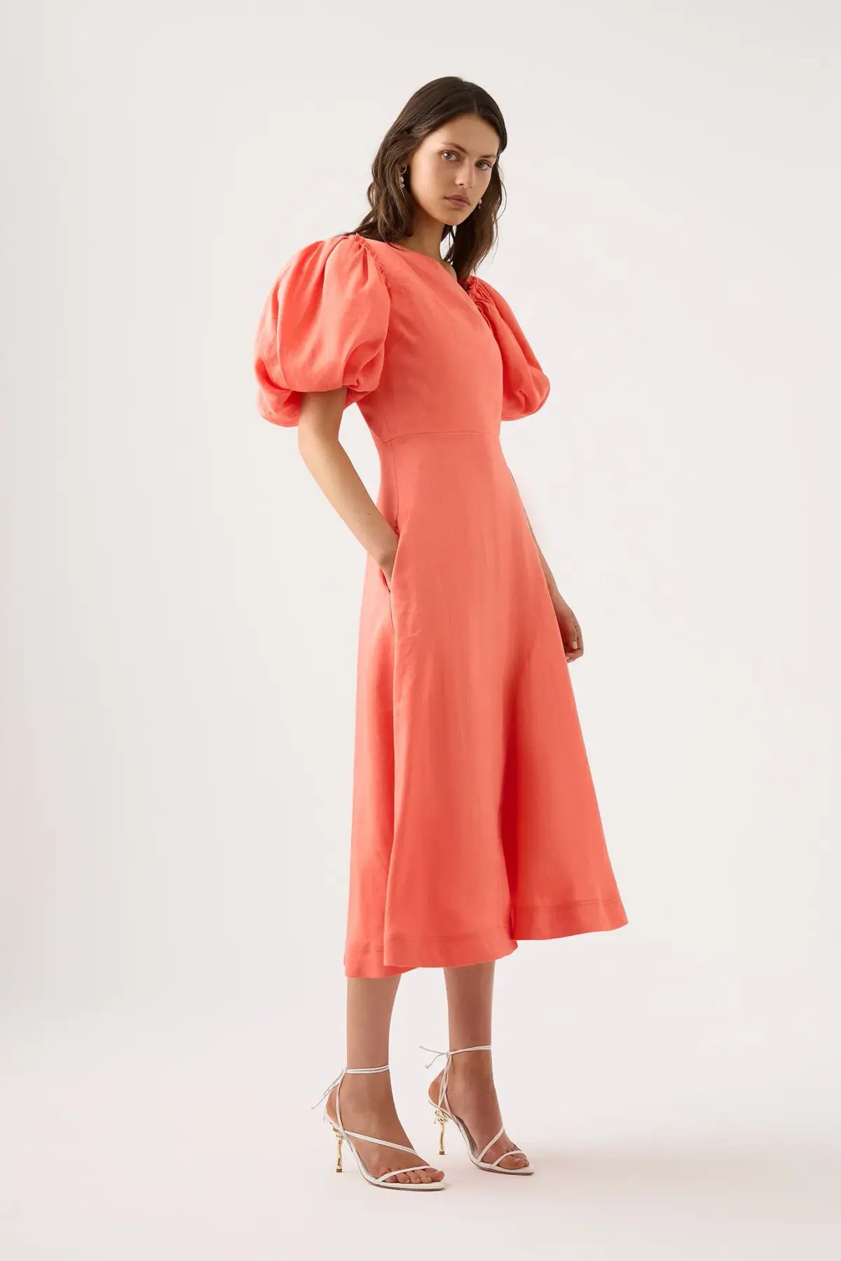 Aje Maia Off Shoulder Midi Dress Coral Size 10 photo 3