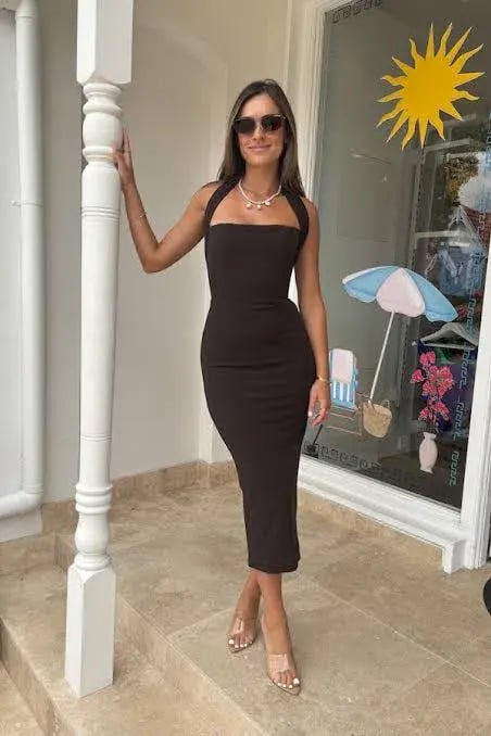 Effie Kats Meline Midi Dress Coffee Brown Size M / AU 10 photo 4