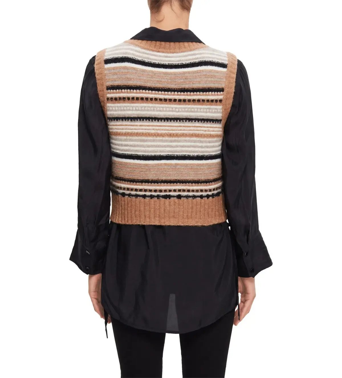 Ganni V-Neck Soft Wool Stripe Sleeveless Vest Size L/ AU 12 photo 4