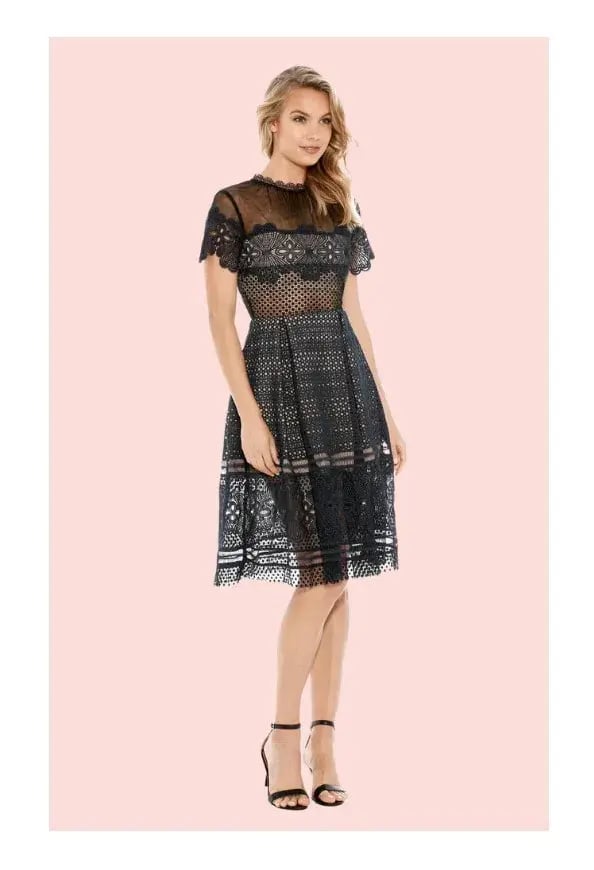Self Portrait Felicia Embroided Midi Dress Navy Size 6 photo 2