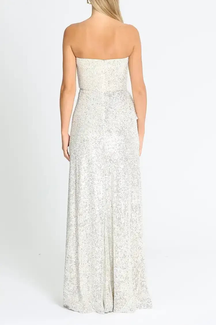 Elle Zeitoune Giana Strapless Sequin Dress in Silver Size 8 photo 3