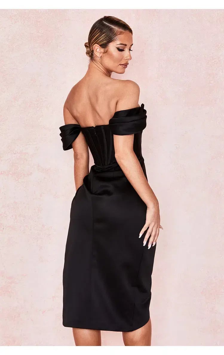 House of CB Loretta Satin Corset Off Shoulder Dress Black Size M / AU 10 photo 3