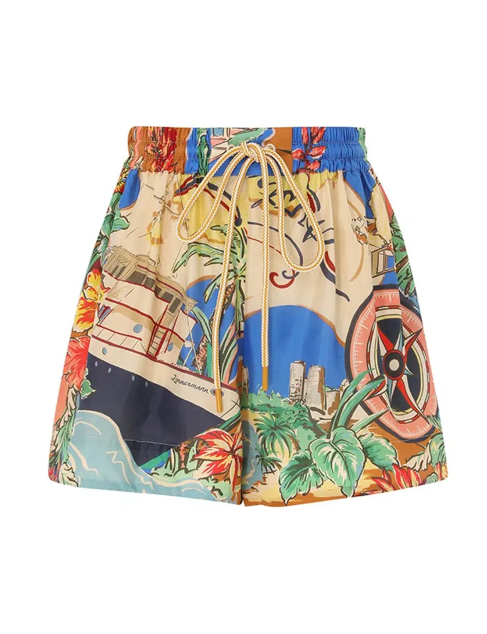 Zimmermann Alight Short Sleeve Shirt and Draw Waist Short Set in Nautical Map Size 8 photo 4
