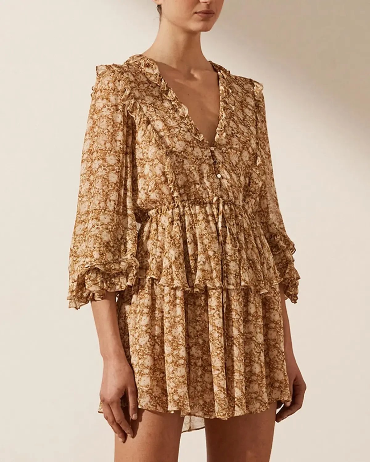 Shona Joy Julia Balloon Sleeve Drawstring Mini Dress Floral Size AU 10 photo 5