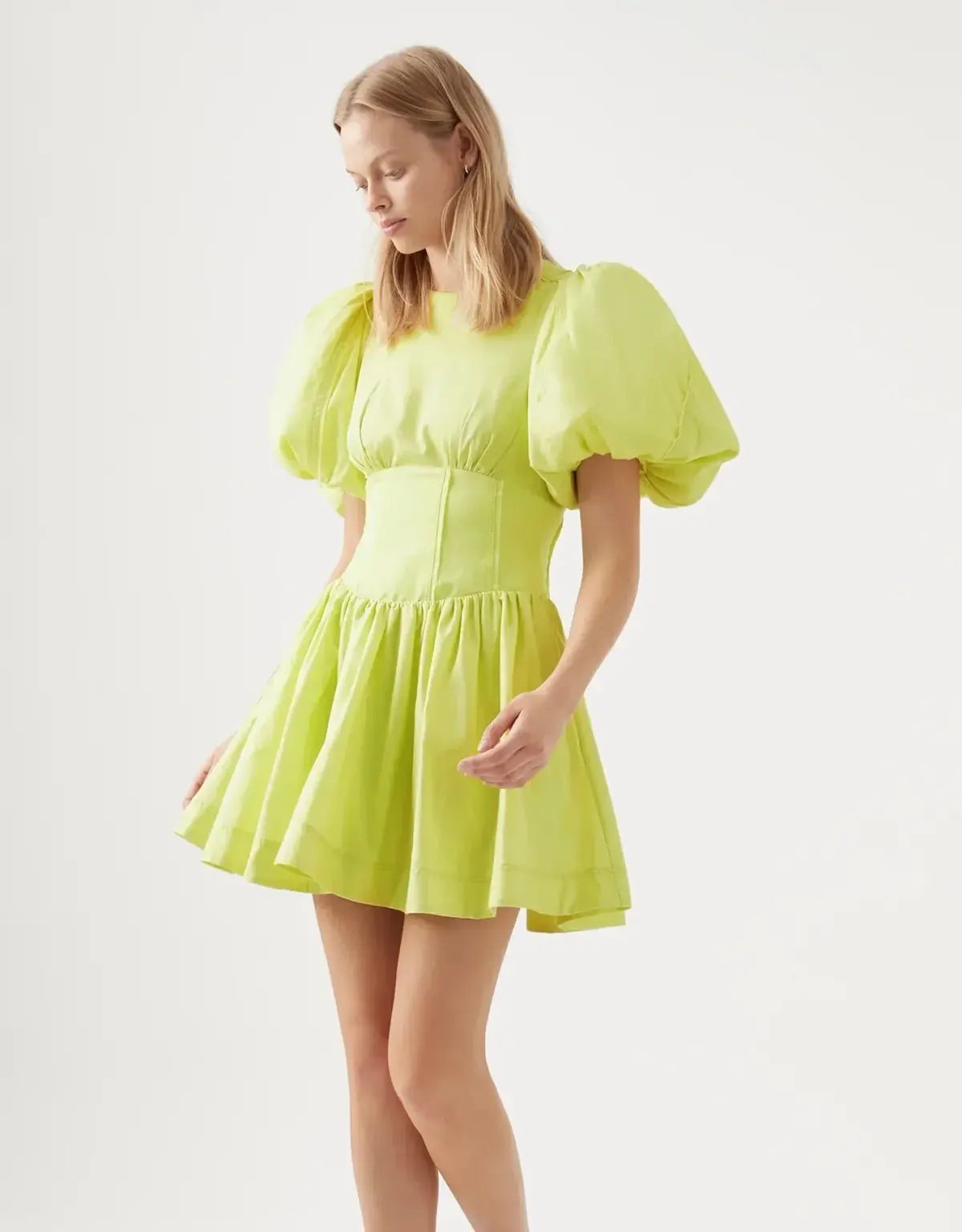Aje Gianna Puff Sleeve Mini Dress in Light Lemon - Size 8 photo 4