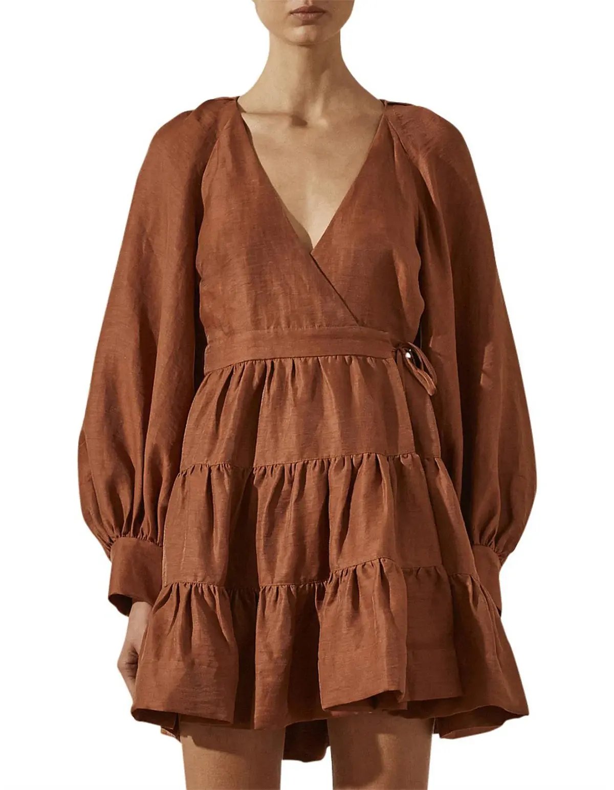 Shona Joy Elsa Wrap Mini Dress Burnt Red Size 8 photo 3
