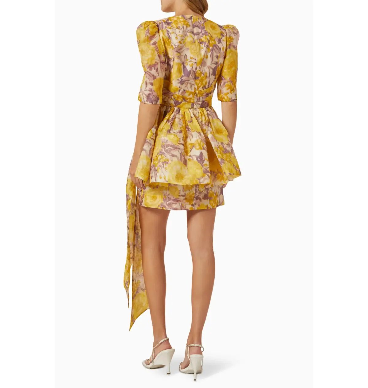 Zimmermann High Tide Peplum Mini Dress in Yellow Ikat Floral Size 2 / AU 12 photo 2