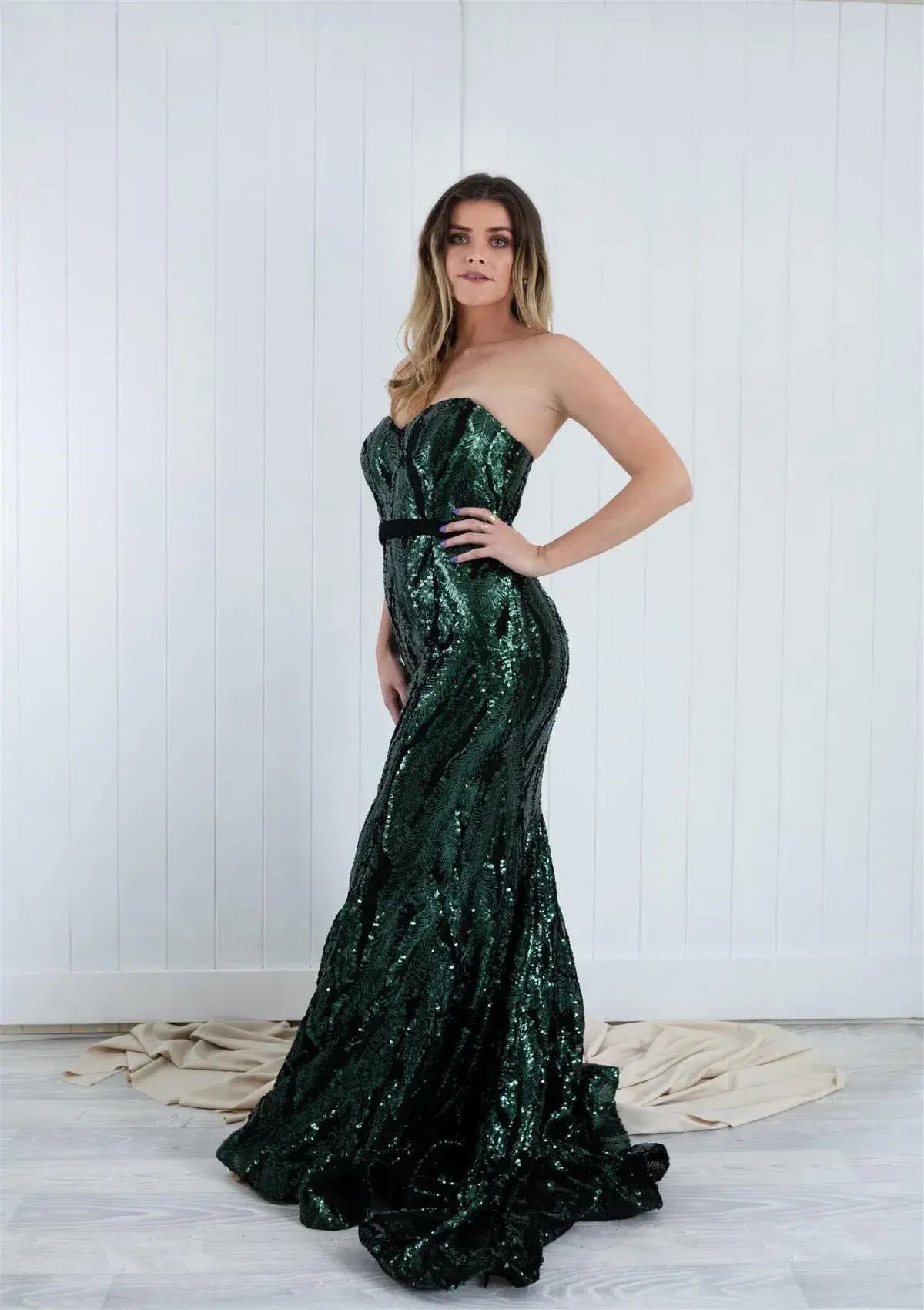 Jadore Mia Full Length Gown Forest Green Size 12 photo 3