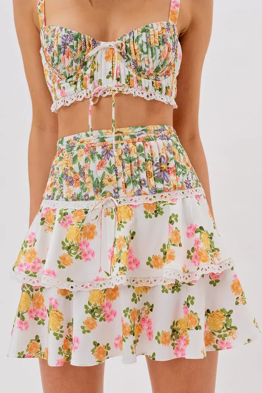 For Love and Lemons Rosalyn Crop Top Size XS and Mini Skirt Size XXS Set Floral photo 2