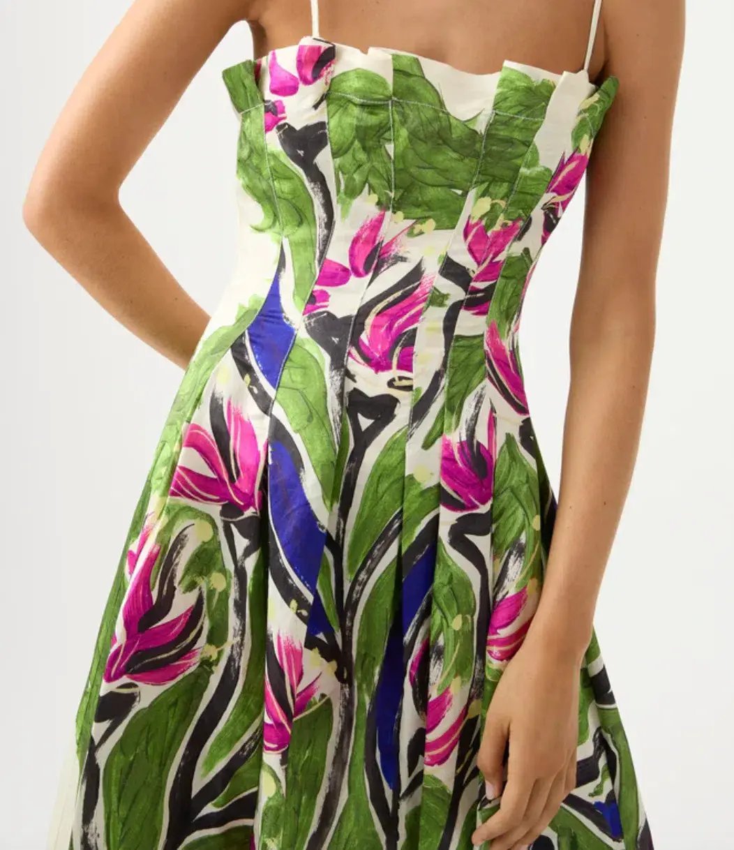 Aje Paradiso Cinched Midi Dress Native Gumnut Floral Size 4 photo 2