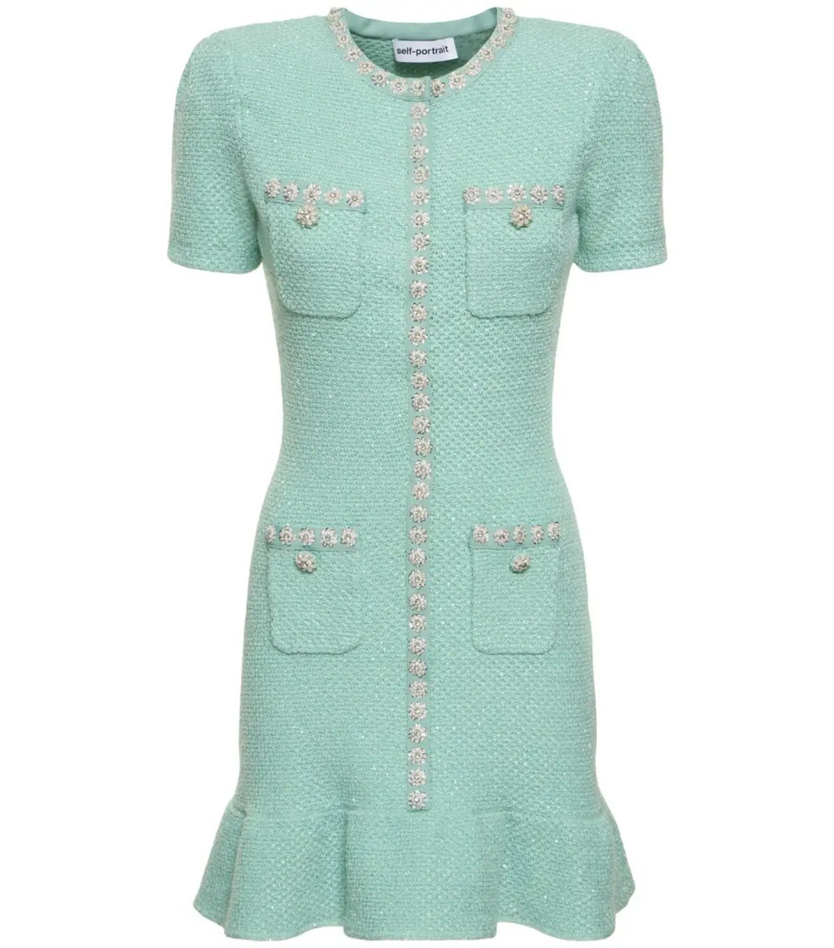 Self Portrait Tweed Embellished Mini Dress Green Size AU 8 photo 3
