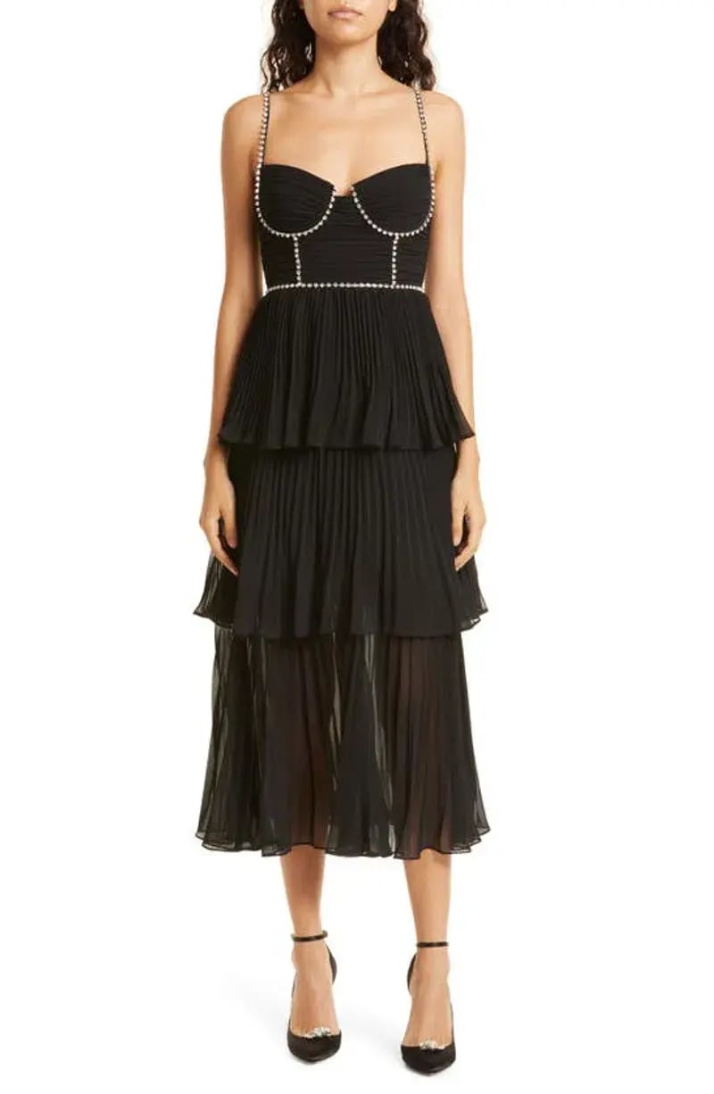 Self Portrait Embellished Pleated Midi Dress Black Size 8 photo 2