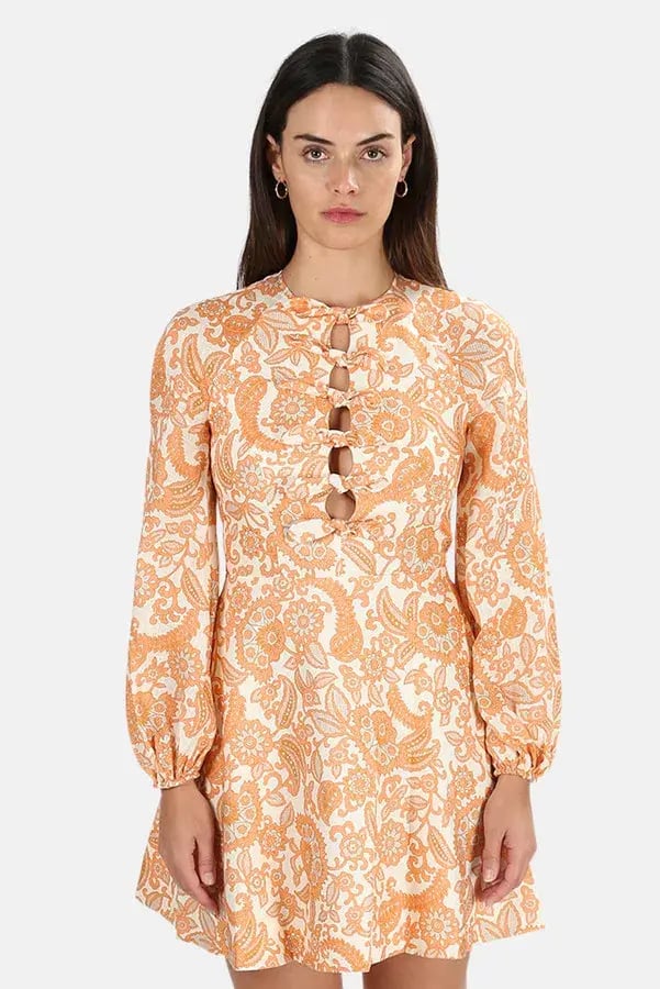 Zimmermann Peggy Scallop Mini Dress in Orange Paisley Print Size 0/ AU 8 photo 2