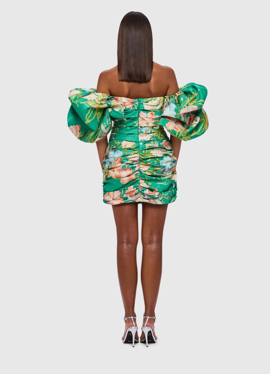 Leo Lin Brenda Puffy Sleeve Mini Dress - Opulent Print In Verdant photo 3